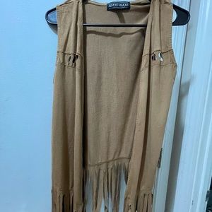 Tan vest with fringe detail